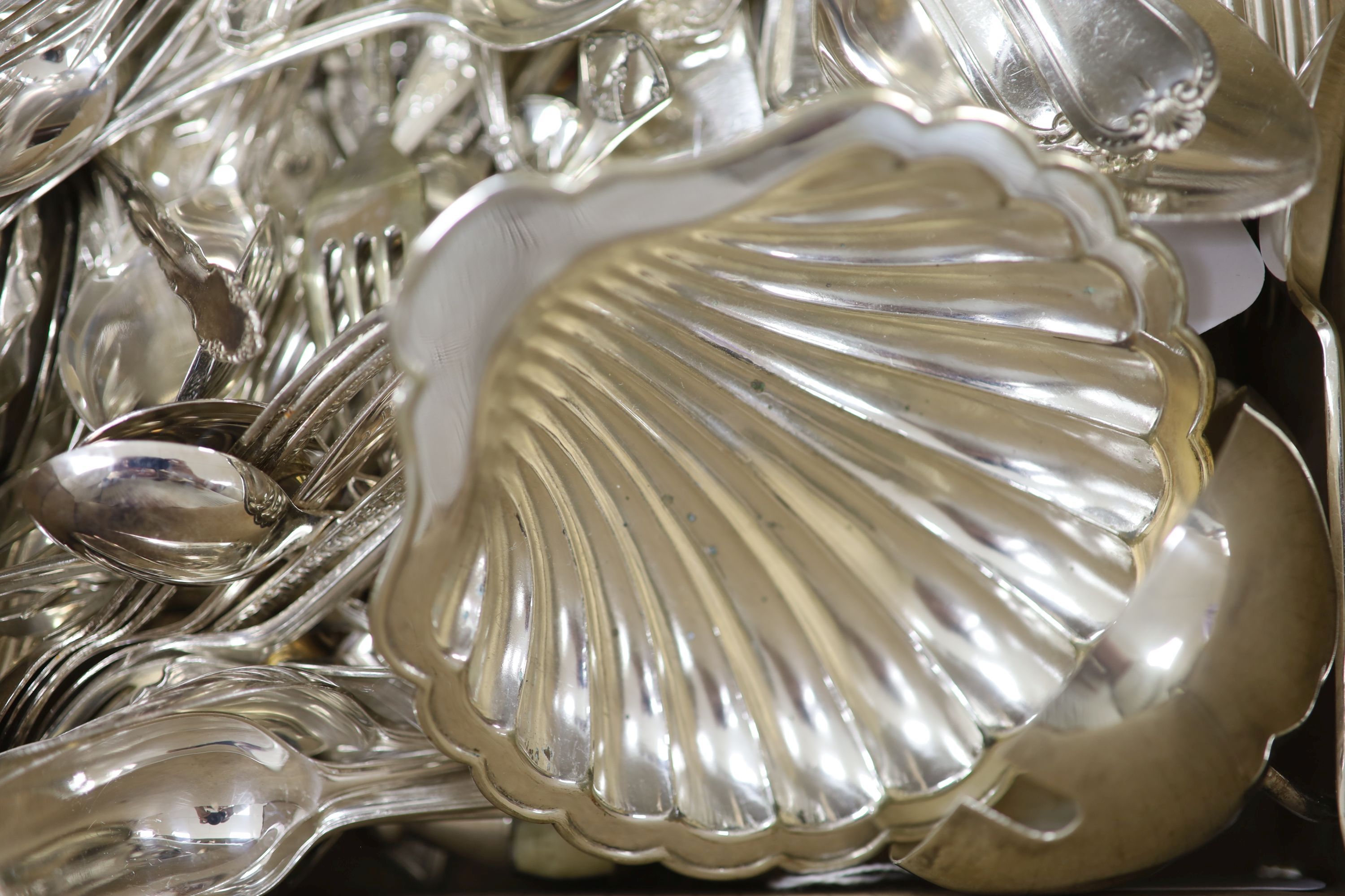 A part service of Jesmond pattern plated cutlery and a quantity of other plated flatware,